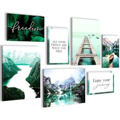 Wall Picture Set, Ready to Hang, Picture Wall, Mountains and Lake, 7 Modern Posters, N020871a
