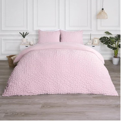 OHS Pink King Duvet Cover Set, Luxury Geometric King Duvet Cover Set with Pillowcases, Super Soft Embossed Waffle Bedding Set, Blush