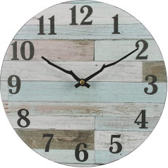 TONZOM 12 Inch Vintage Coastal Worn Blue Round Battery Operated Wall Clock Non Ticking Easy to Read with Large Arabic Numerals Decor for Room/Home/Kitchen/Bedroom/Office/School