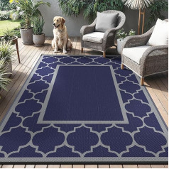 GENlMO Outdoor Rug, Weatherproof 180 x 270 cm, Washable Picnic Blanket, Reversible, UV-Resistant Carpet, Camping Rug, Outdoor Rug for Motorhome, Deck, Backyard, Garden, Balcony, Pool, Blue & Grey