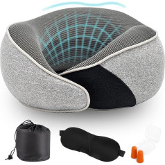 Memory Foam Neck Pillow Aeroplane, Orthopaedic Travel Pillow, Portable Flight Pillow Set with Eye Mask, Earplugs and Storage Bag, Car Train Travel Neck Pillow, Neck Support Pillow, Light Grey