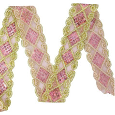 Lace Trim Sequin Ribbon Vintage Decorative Wedding Bridal Craft Sewing Embellishment Lace Trimming 9 Yards (Pink)