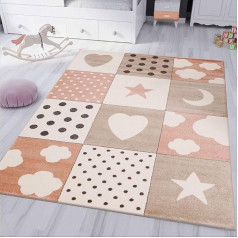 VIMODA Children's Patchwork Cloud Heart Stars Rug for Girls and Boys Rug for Children's Room Colour: Blue, Grey & Pink Non-Toxic Children's Room Rug, Dimensions: 120 x 170 cm