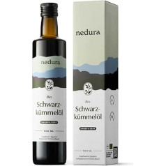 nedura® Black Cumin Oil Organic Cold Pressed (unfiltered) 500 ml - With High Thymoquinone Content, Organic Certified & 100% Pure - Fresh & Gently Pressed Daily - Direct from Own Manufactory