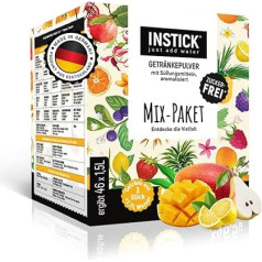 INSTICK Sugar-free Instant Drink (Mix Pack of 46 Sticks) – 1 Pack for 46 x 1.5–2.5 L – Vegan Drink Powder, Low Calorie and Vitamin C – Instant Powder