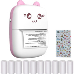 Pocket Thermal Printer, Mini Wireless Instant Pocket Printer, Portable Mobile Phone Bluetooth Mobile Printer with 10 Rolls Thermal Paper for Students, Office Workers (Pink)