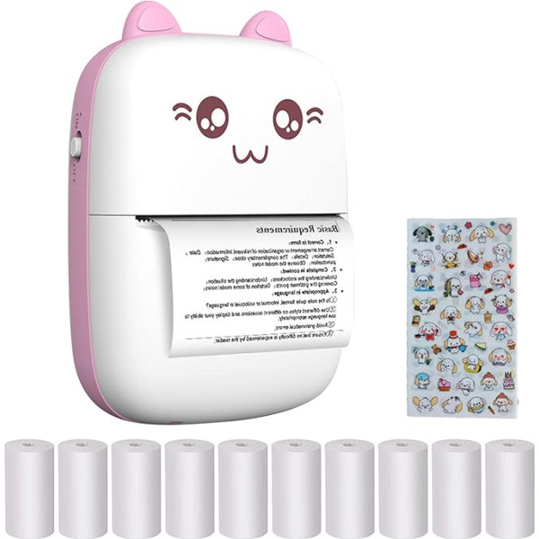Pocket Thermal Printer, Mini Wireless Instant Pocket Printer, Portable Mobile Phone Bluetooth Mobile Printer with 10 Rolls Thermal Paper for Students, Office Workers (Pink)