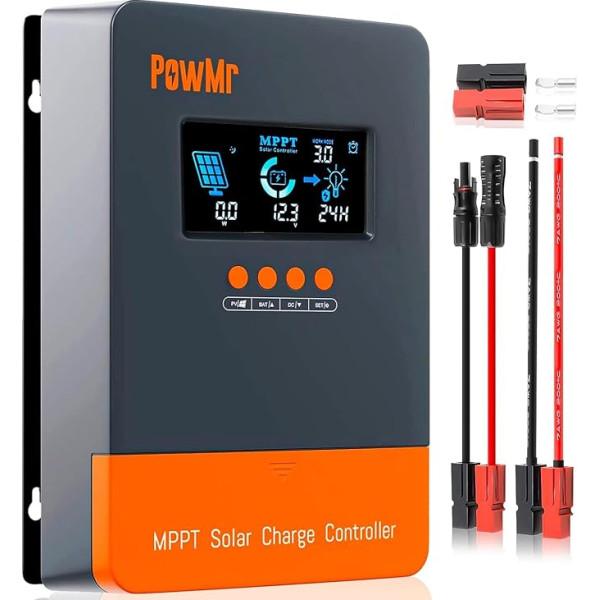 PowMr 60A MPPT Solar Charge Controller 12V/24V/36V/48V MAX PV Input Voltage 160VDC with Large LCD Display, Works with Car AGM, Gel, Flooded and Lithium Batteries, Plug and Play (Upgraded Version)
