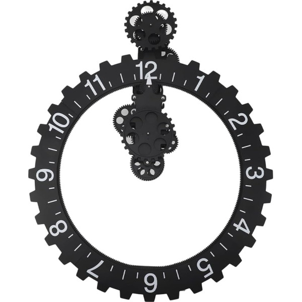 AUNMAS Large Hanging Gear Clock, Rhythmic PVC Gears, Stainless Steel, Mechanical Gear Clock, Retro Wall Art, Decorative Clock (Black)