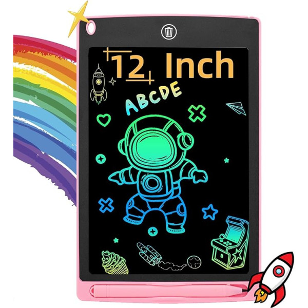 HEMUYT 12 Inch LCD Graphic Tablet Electight Colorful Design with Erasable Function and Lock Switch - Gift Ideas Christmas Birthday Girls Kids 2 3 4 5 6 Years