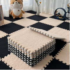 36-Piece Floor Mat, Plush Puzzle Foam, Soft Thick Fluffy Interlocking Square Foam Tiles, Rugs, for Decoration, Living Room, Bedroom (Black-Light Brown, 30 x 30 x 0.6