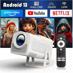 [Netflix Official] Smart Projector HY320 NTV with Various Official TV Apps, Voice Assistant 1080P Native / Optical Resolution 320ANSI 12000Lumens 5G WiFi Car Keystone Correction Projector for Home