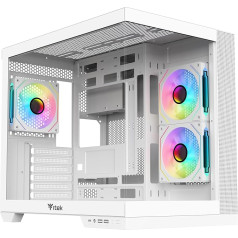 Itek Case Dark Cave DS - Gaming Tower, ATX, 3 x 12 cm ARGB Fan, 2 x USB3, Type-C, Side & Front Panel Temp Glass, White Edition