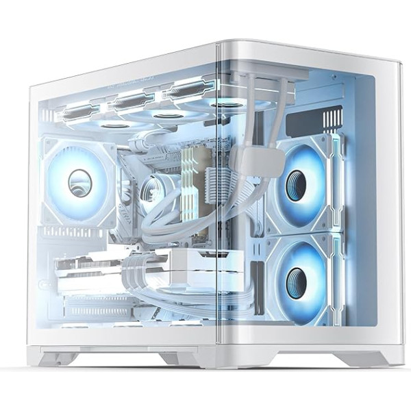 AsiaHorse Micro ATX PC Case Dual Chamber 180° Full View Tempered Glass Gaming MATX PC Case with USB 3.0, 360mm Radiator Support, RTX 40 Compatible, High Airflow Full-Tower MATX