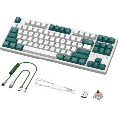 K87 TKL Hot Swappable Wireless Mechanical Gaming Keyboard with Custom Coiled USB C Cable, Triple Mode 2.4GHz/Bluetooth 5.0/Wired, Red Switch 20 RGB Backlight 3000mAh -Green