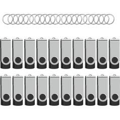 WOOOLKEN USB Stick 32 GB Pack of 20 High Speed USB 2.0 Memory Stick Swivel Data Storage Metal Memory Sticks Flash Drive (Black)