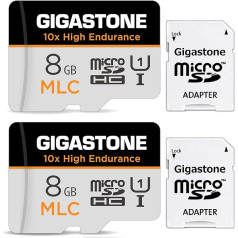[10x High Endurance] GIGASTONE MLC 8GB 2-Pack MicroSDXC Card + Adapter, 85/15 MB/s, Dash Cam, U3 V30 C10 [5-Year Free Data Recovery]