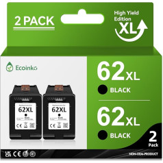 ECOINKO 62XL Black Compatible with HP 62 Printer Cartridges for HP 62 for HP 62 Black, Printer Cartridges 62 for HP OfficeJet 250 200 5740 Envy 5540 5640 7640 5548 5544 5545 5646 5547 (2 Pack, Black)