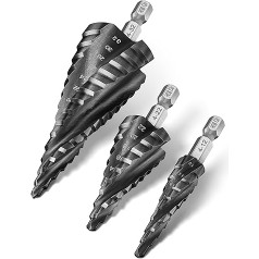 Pinava® Step Drill HSS Cobalt Pro 4XSPIRAL [Faster, Precise, Durable] Set of 3 - Professional Taper Drill Bits for Stainless Steel, Metal, Wood, Plastic - Sheet Metal Peeling Drill Extremely Sharp