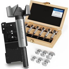 Forstner Drill Bit Set with Depth Stop and Extra Sharp, 13-Piece Wood Drill Bit Set in Most Popular Sizes from Diameter 15-40 mm and Extra Drilling Template for 35 mm Pot Hinges Wood monkeystrong
