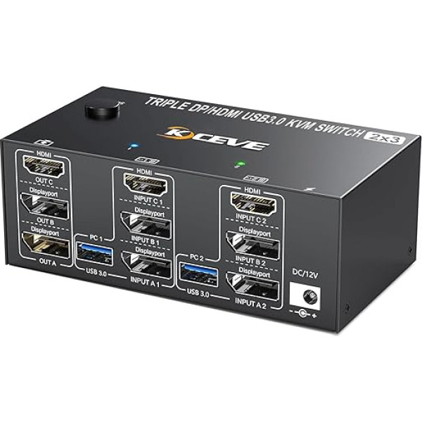 DP + HDMI KVM Switch 2 PC 3 Monitors, YOUTINGHDAV Triple Monitors KVM Switch 2 Displayport + HDMI 8K@60Hz 4K@144Hz, USB 3.0 KVM Switch for 2 PC Parts Mouse, Keyboard and 3 Monitors