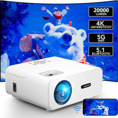 Projector, Full HD 1080P Projector, 20000 Lumens Projector, 4K Supported, 5G/2.4G Dual WiFi Bluetooth Projector, Mini LED Home Cinema Video Projector, Portable Projector, 4K Compatible with