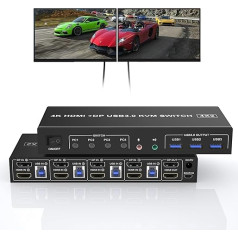 USB 3.0 4 Port HDMI + Displayport KVM Switch Dual Monitor, 4K 60Hz KVM Switch 4 PC 2 Monitors with Audio Microphone Output and 3 USB 3.0 Ports, HDMI+DP Monitor Switch for 4 PCs 2 Monitors