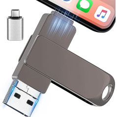 USB Stick 256 GB for Phone, Puhea 3-in-1 USB Disk with One Type Adapter Black