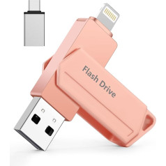 USB Stick for iPhone 512GB MFi Certified 3 in 1 USB 3.0 Lightning External Memory Type C Photostick Memory Stick for iPhone/iPad/iOS/Android/Mac/PC - External Memory (Pink)