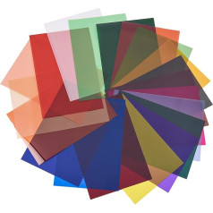 Camnoon Pack of 20 25 x 25 cm Colour Films Gel Colour Correction Gel Light Filter Sheet, Colour Correction Filter Kit, Gel Transparent Coloured for Photography Strobe Flash Video Recording