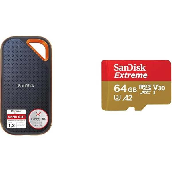 SanDisk Extreme PRO Portable SSD External SSD 1TB & Extreme microSDXC UHS-I Memory Card 64GB + Adapter