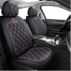 Udpomb Car Seat Covers, Front Seats Made of Leather, Universal Fit, Waterproof & Scratch-Resistant, Airbag Compatible, Easy Installation & Stylish Design, Car Seat Accessories (Black & Pink)