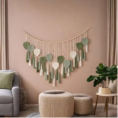 ANAZOZ Macrame Wall Hanging, Large, Wall Hanging, Boho Decorative Bunting, Macrame Tapestry, Cotton, Woven Beige, Macrame Garland with Short Tassels, 110 x 25 cm