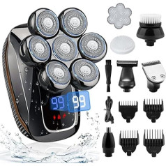 Men's Electric Shaver, 7-in-1 Electric Shaver with 7 Rotating Shaving Heads, IPX7 Waterproof Head Shaver, Electric Shaver, Men's Beard, Nose Hair Trimmer Care Kit