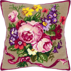 Classic Bouquet of Flowers Embroidery Kit Decorative Cushion 16