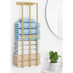 Metal Towel Holder Wall, Bethom Guest Towel Holder Bathroom for Rolled Towels, Towel Storage Bathroom 75 cm, Gold Towel Rack for Small Bathroom