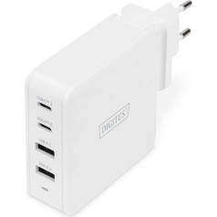 DIGITUS Universal GaN Charger 100W - 2-Port USB-C - 2-Port USB-A - Fast Charger Power Delivery (PD 3.0) - For iPhone, iPad, Samsung Galaxy, Pixel, Xiaomi, Motorola, Huawei - White