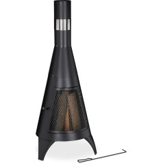 Relaxdays Patio Stove with Poker, Steel Garden Fireplace, Spark Protection, for Garden, H x W x D: 120 x 48 x 50 cm, Black
