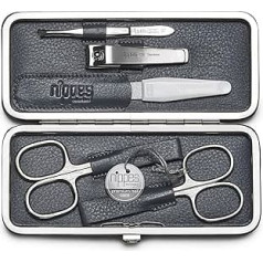 nippes Solingen Manicure Set Diamond 5-Piece Lamb Nappa Case with Frame and Leather Lining Inside, Nail Set Made in Germany, Nail Care Set with Nickel-Plated Instruments