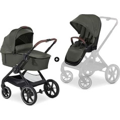 hauck Walk N Care Air Set 2-in-1 Pushchair with Pneumatic Tyres from Birth to 22 kg + 3 kg Basket, Tub with Memory Buttons, Seat with Reclining Function, Reversible, Height Adjustable, Telescopic