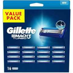 Gillette Mach3 Turbo Replacement Razor Blades for Men, 3 Blades, 16 Replacement Blades