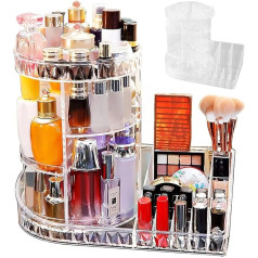Felenny 360 Degree Rotating Acrylic Makeup Organizer L Shape Large Capacity Jewelry Perfume Display Stand for Countertop Dressing Table Bathroom Bedroom