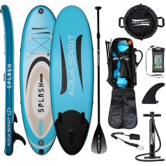 Aqua Spirit Splash Inflatable Stand Up SUP 9’ x 31” x 6” Beginners Paddle Board for Kids/Children/Junior/Small Adults with Accessories, Paddle, Pump, Back Pack, Leash, 2 Year Warranty