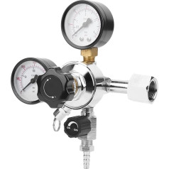 Carbon Dioxide Regulator, Beer Soda Barrel Relief Valve Home Brew Beer Gas Line Assembly with Mounting Ring Running Pressure Gauge Output 0-60 PSI Hand Valve