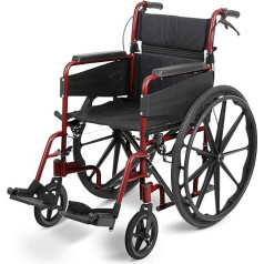 Days Escape Lite Wheelchair, Self Propelled Lightweight Aluminium with Folding Frame, Mobility Aid, Comfy and Sturdy, Portable Transit Travel Chair, Removable Footrests, Narrow, Ruby Red