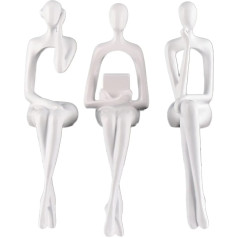 SHENGTIAN Reading Woman Statue, Resin Sculpture Set in White for Bookcase, Decorative Figures Trio, Book Lovers Decoration, Living Room Ornaments (White)