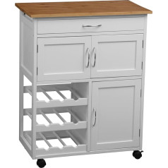 Premier Housewares Kitchen Trolley with Bamboo Top - 84 x 67 x 37 cm, White