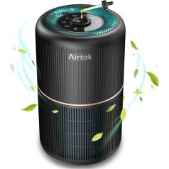 AIRTOK Luftreiniger Allergiker mit Aromatherapiefunktion, HEPA Luftfilter von Schimmel Staub Pollen Gerüche, 99,97% Entfernung bis 0,1 Mikrometer | Nachtlicht, Kindersicherung, Timer, Schwarz