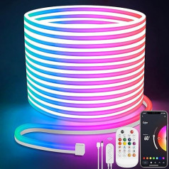 Lamomo Neon LED Strip 20 m, RGB LED Strip with Remote Control, App Control, Waterproof Flexible LED Strip, Music Sync Indirect Lighting Strip for Living Room, Bedroom, Playroom