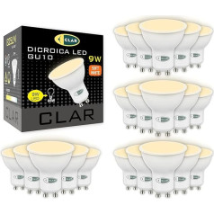 CLAR - LED GU10 LED Ceramic Warm White, 9 W GU10 LED, GU10 Bulb, GU10 LED, LED Lamp GU10, LED Bulb GU10 Warm White 3000 ºK (Pack of 20)